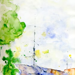 Dachlandschaft, Hamburg, St. Pauli – Tools: Bleistift, Pinsel, Aquarellfarben