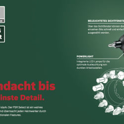 Innenseite der Broschüre zur Vorstellung des innovativen Akkuschraubers Bosch PSR Select