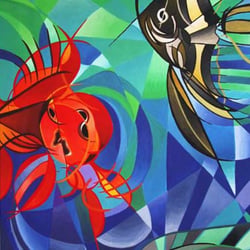 “Fische I” | Kubismus | DIN A0 | Acryl Wandschmuck | 1999