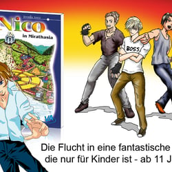 Werbung zum Buch „Nico in Mirathasia“ (Veronika Aretz)