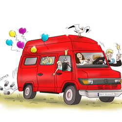 Familie im Bus – Geburtstagsmotiv