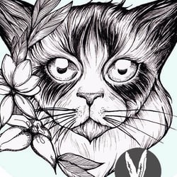 Katze mit Blumenranke