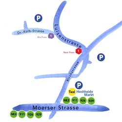 Anfahrtskizze im Stil der  website einer Kinderarztpraxis