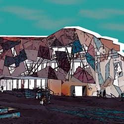 Federation Square, Melbourne Australien. Digitale Illustration in Photoshop
