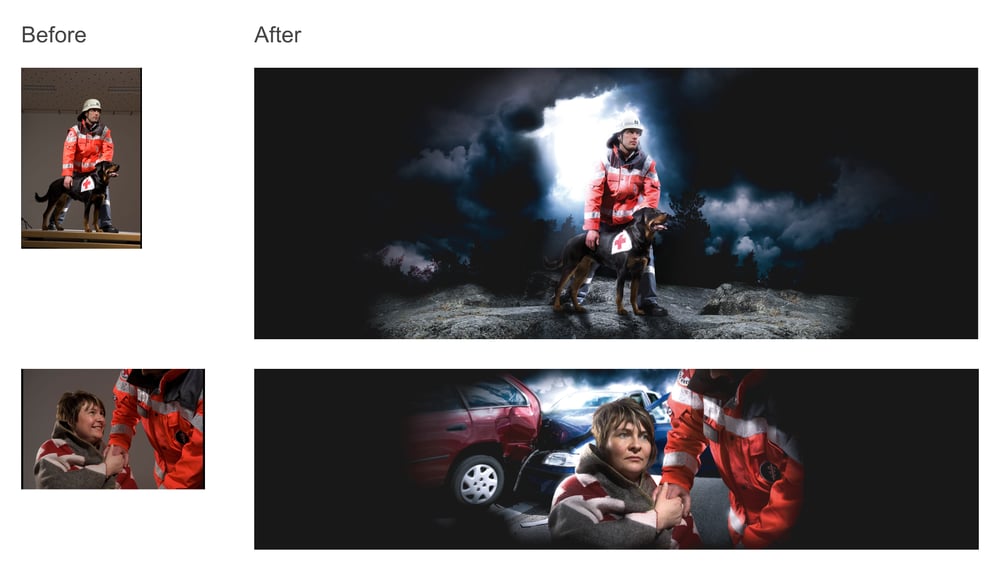 Rettungshund und Rettungseinsatz – Before / After