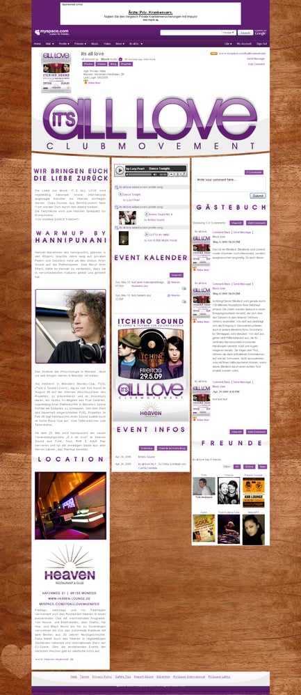 MySpace Seite „Its all Love“ (05|2009)