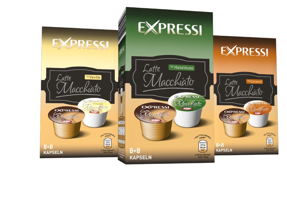 3D Rendering + Reinzeichung der Verpackungen & Kapseln von Expressi Latte Macchiato