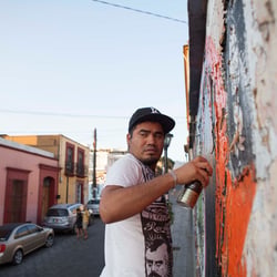 Streetartist Yescka at work/ Oaxaca, Mexico 2013