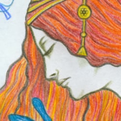 Jugendstil Zeichnung nach Vorlage – Buntstift