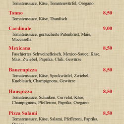 Pizzakarte für Gastrobetrieb