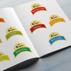 Etiketten für eine Käseverpackung