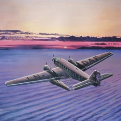 Malerei Luftfahrt Ju 52 Flug zu den Lofoten Acryl auf Ölkarton