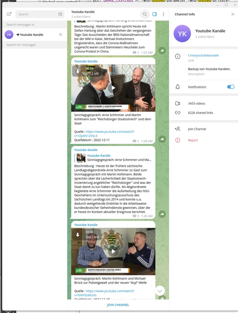 automatisch Videos von anderen Telegramgruppen in eine eigene Gruppe weiterleiten.