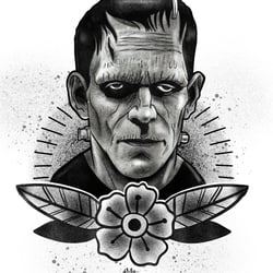 Digitale Schwarz-Weiß Illustration von Frankensteins Monster