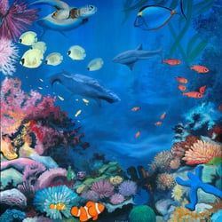 Korallenriff 1, 1×1m, Acryl auf Leinwand