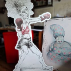 Figurenaufsteller und Bild – Boxerin und Die Seherin