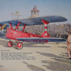 Ernst Udet mit Flamingo in Los Angeles-National Air Races / Buntstifte auf Malkarton