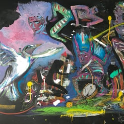 Vom Abendgang des Unterlands – Ölpastell und Acryl auf Holz 120×100cm