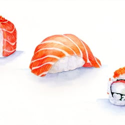 Sushi mal drei, 2018, Aquarell auf Fabriano