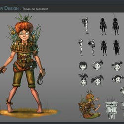 Character Design – Nita, die Wandernde Alchemistin Concept Sheet des Hauptcharakters, Nita, für Nitas Abenteuer.