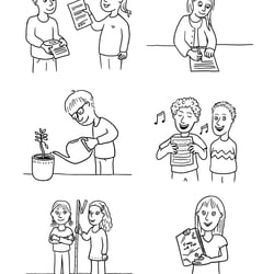 Schulbuch-Illustrationen, schwarz-weiß, Kontur