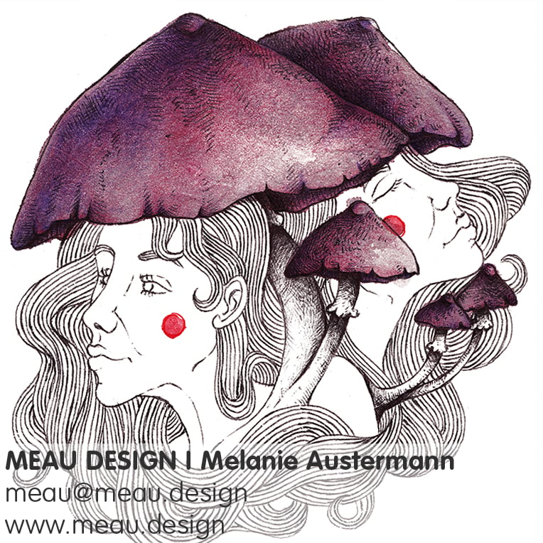 private, analoge Illustration „SMushroom Girls“ – Werbeillustration MeauDesign