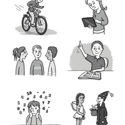 Schulbuch-Illustrationen, schwarz-weiß
