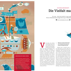 Illustration für Magazin „Faktor A“, Thema  Generationsübergreifende Zusammenarbeit