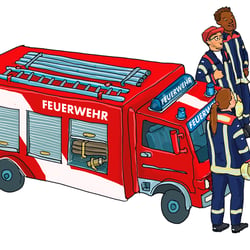 Die Feuerwehr – Detailillustration aus »Die Kurpfalz wimmelt« ISBN 978−3-8425−2177−3