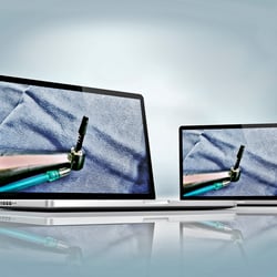 Mockup Screen mit echtem Zahn-Implantats-Stift für Dr. Dr. Bender