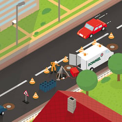 Isomatrische Illustration (Infografik) Baustelle TIP-Verfahren von oben