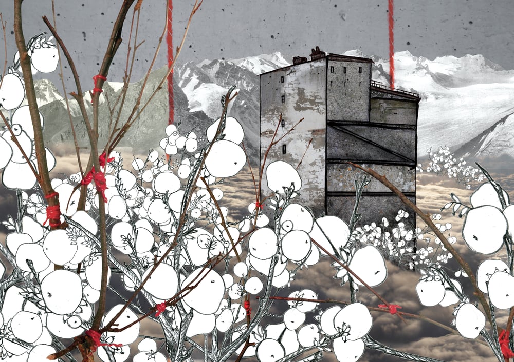digitale Collage – Buntstift, Tusche, Wolle, Urlaubsfotos