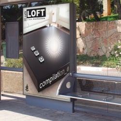Diseño de mupis urbanos para CAFE LOFT, coffee lounge, playa Muchavista, Alicante