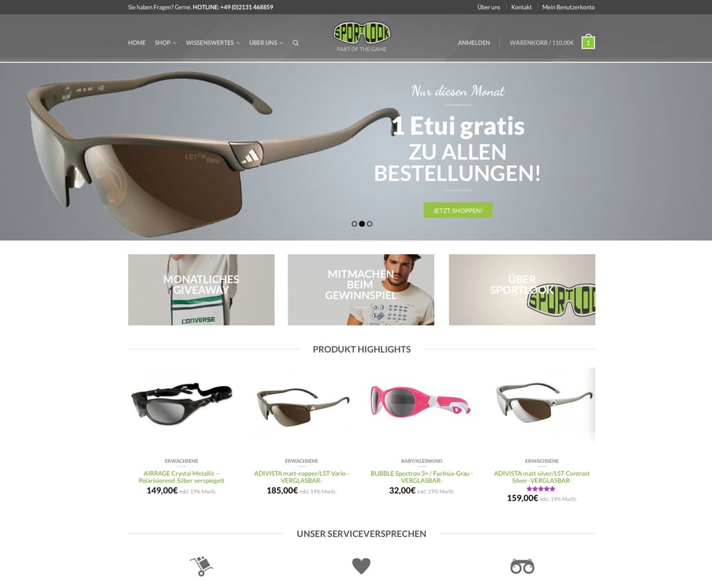 Startseite mit Aktions-Slider