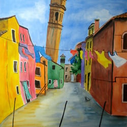 Burano – Die Wäscheleine – Aquarell