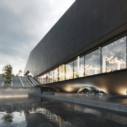 Außenvisualisierung einer modernen und ästhetischen Bibliothek