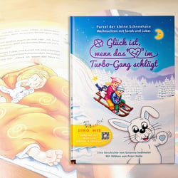 Kinderbuch-Illustration | Cover | Layout „Purzel der kleine Schneehase – Weihnachten mit Sarah und Lukas“