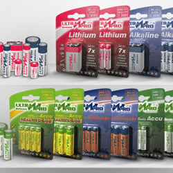 Verpackungsdesign für Batteriehersteller inklusive Farbcodierung für ganze Produktpalette