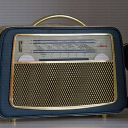 Akkord U 62 Radiohandtasche dunkelblau-beige schräg
