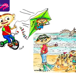Tshirtmotive: Maxl und Franzi beim Kiten und am Strand