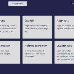 Das einfache Hauptmenü biete eine einfache Navigation. Je nach Nutzerrolle werden unterschiedlich viele Kacheln angezeigt.