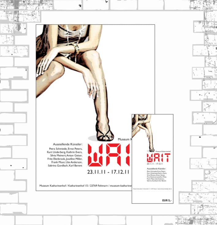 Plakat und Eintrittskarte Ausstellung „Wait“