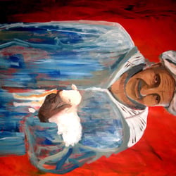 Acryl. Der alte Mann  und das Määh. – Acryl auf Leinwand