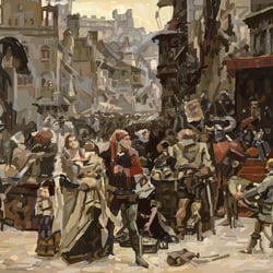 C. G. Hellqvist – Valdemar Atterdag brandskattar Visby (1882, Studie)