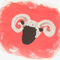 „Widder“ Sternzeichen (Aquarell, Tempera, Buntstift)