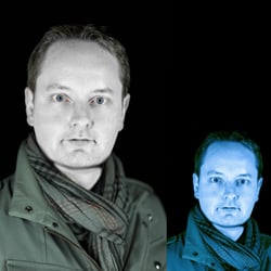 The editing process of the portrait.  The original photograph was taken by Eric Alexander.