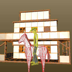 Saloon, Cowboy, Pferd -lowpoly