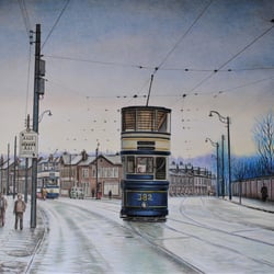 Sheefield Tram 1954 –  Buntstifte auf Malkarton