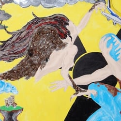 70×100cm in Acryl, Fasanenfedern und Acrylgel