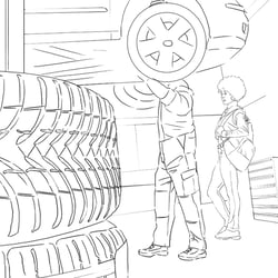 Linework – Reifenwechsel in einer Werkstatt